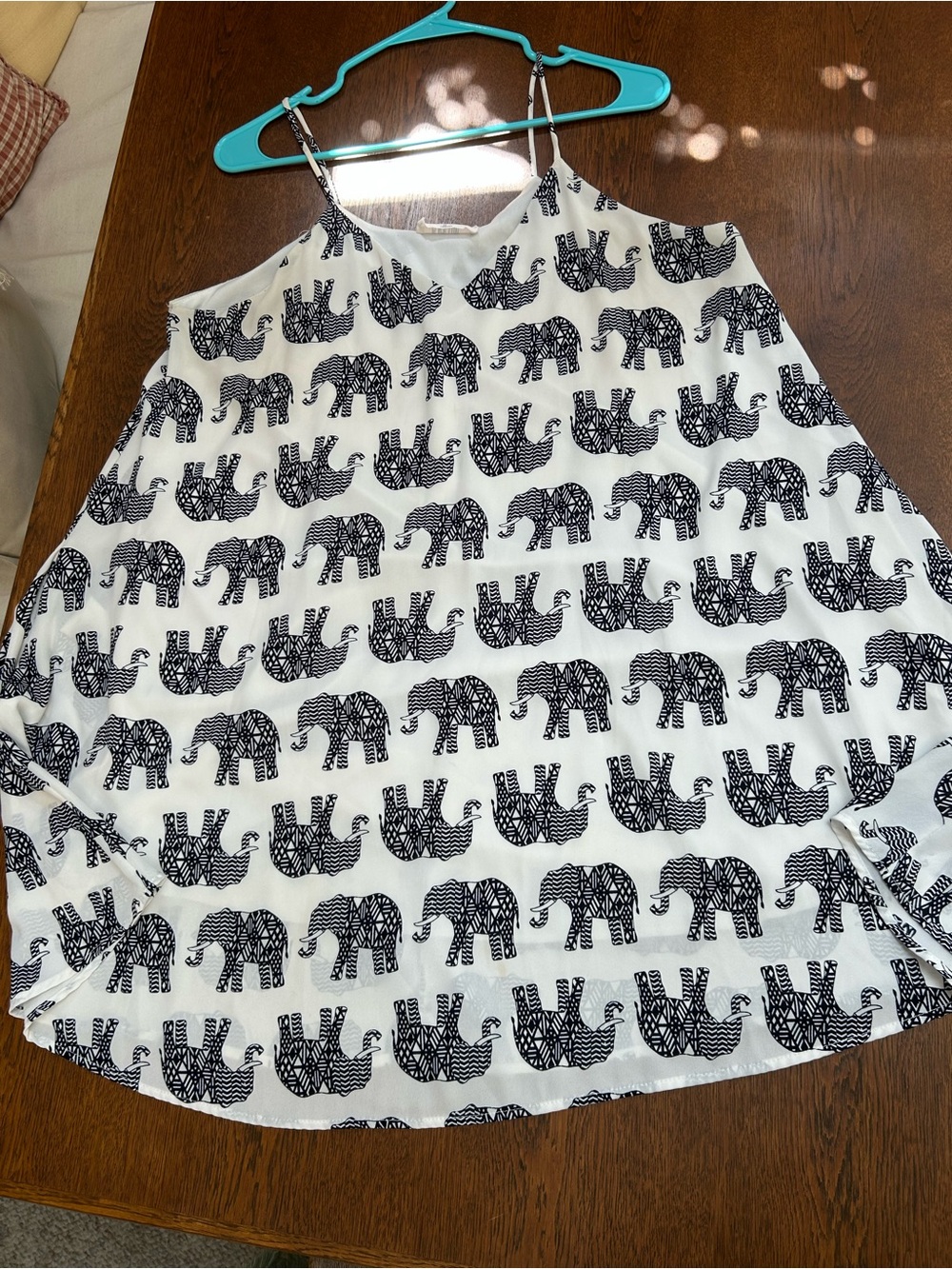“PeachLove”of California:Black Elephant Print Spaghetti Strap dress, fully lined